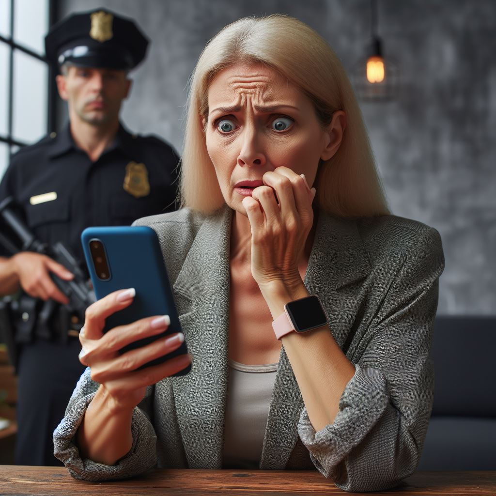 Middle aged white lady victim of police department scam