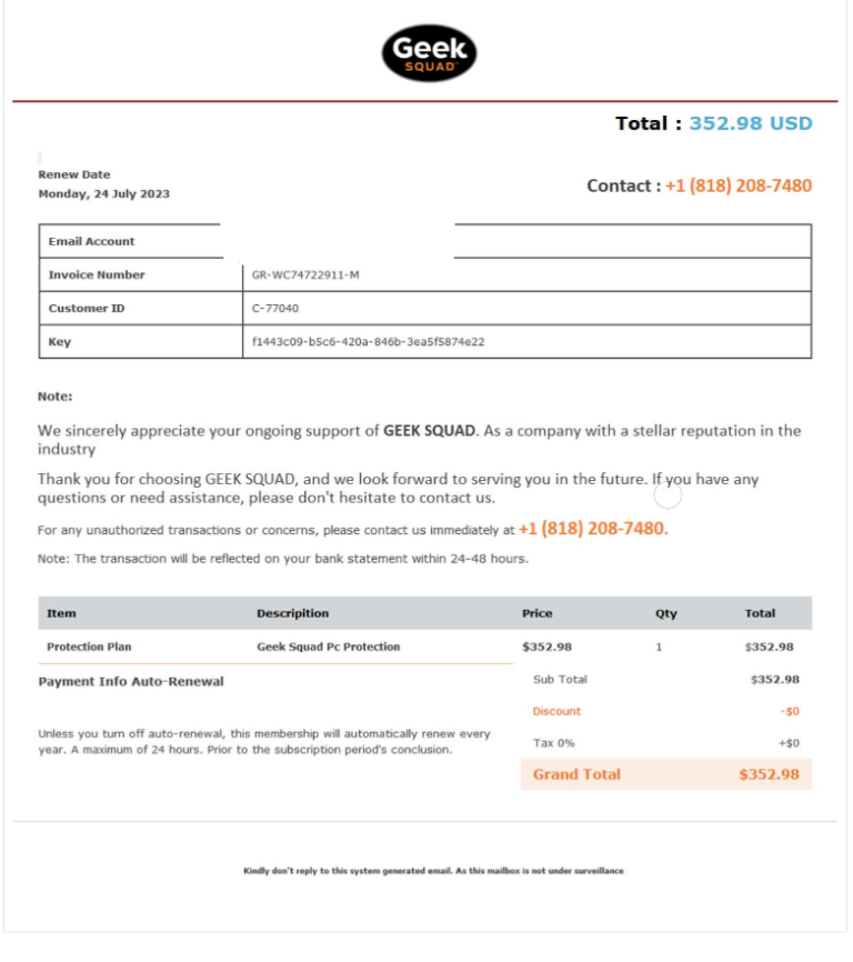 Geek Squad Phishing Email