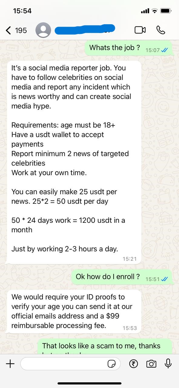 WhatsApp Recruitment Scam