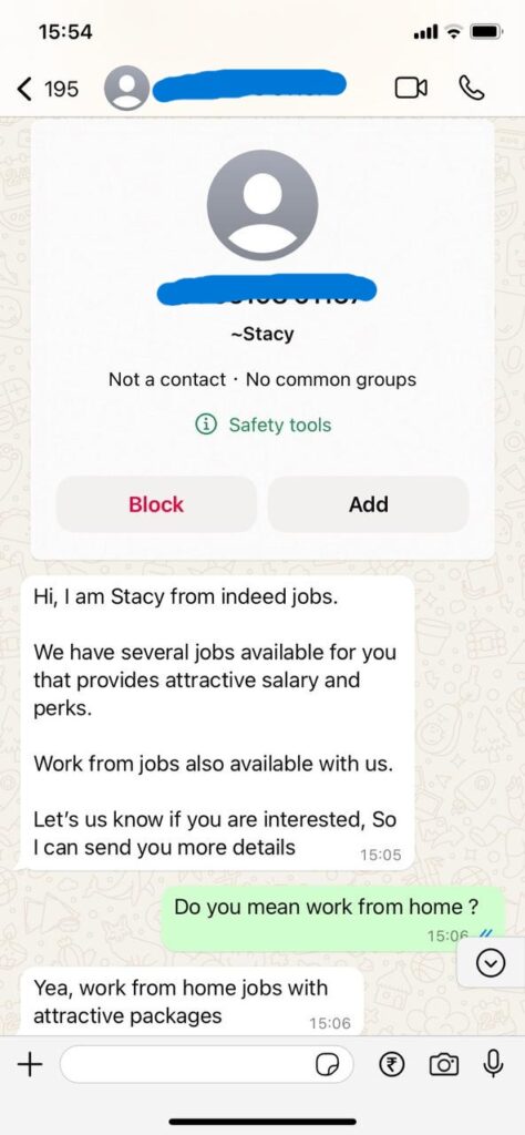 WhatsApp Recruitment Scam, WhatsApp job offer scam